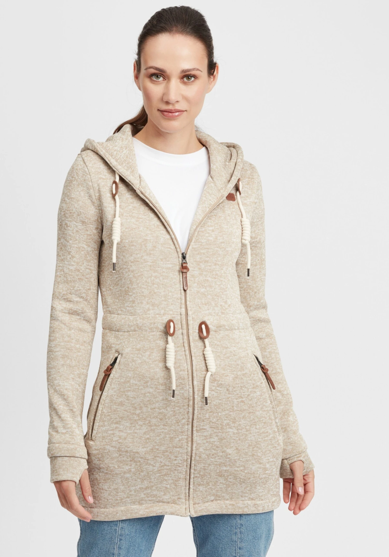 OXMO Sweatvesten Sweatvest Thora Dames Sand 2 OXMO Sweatvesten Sweatvest Thora Dames Sand - Afbeelding 2